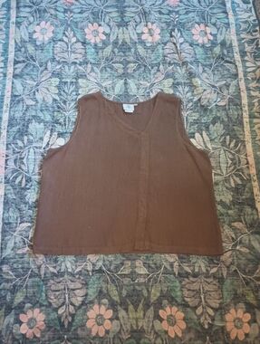 Hot Cotton Womens Linen Sleeveless Top XL Brown Lagom Neutral Minimalist